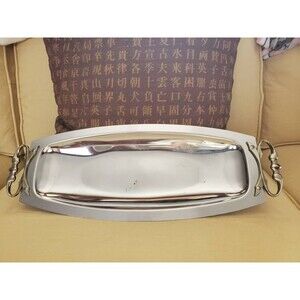Kromex VTG MCM Charcuterie Board Chrome Brass Tone Oval Serving Tray Platter